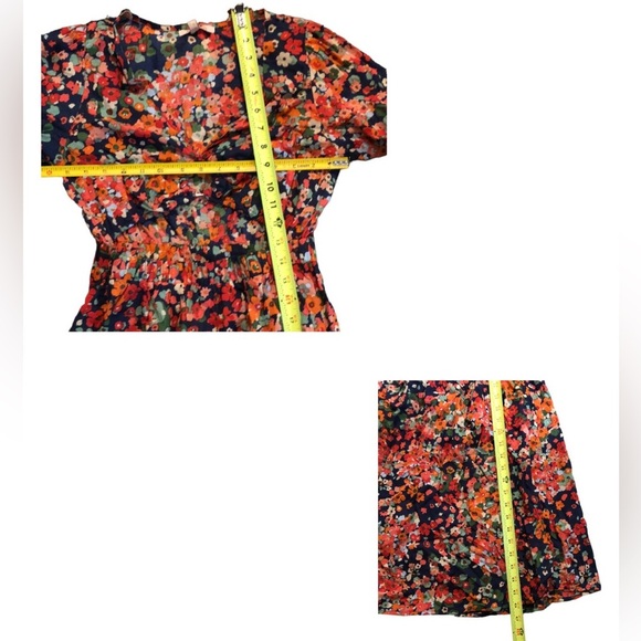 Red orange floral multi midriff cut out cotton v-neck midi dress size medium new - Picture 15 of 16